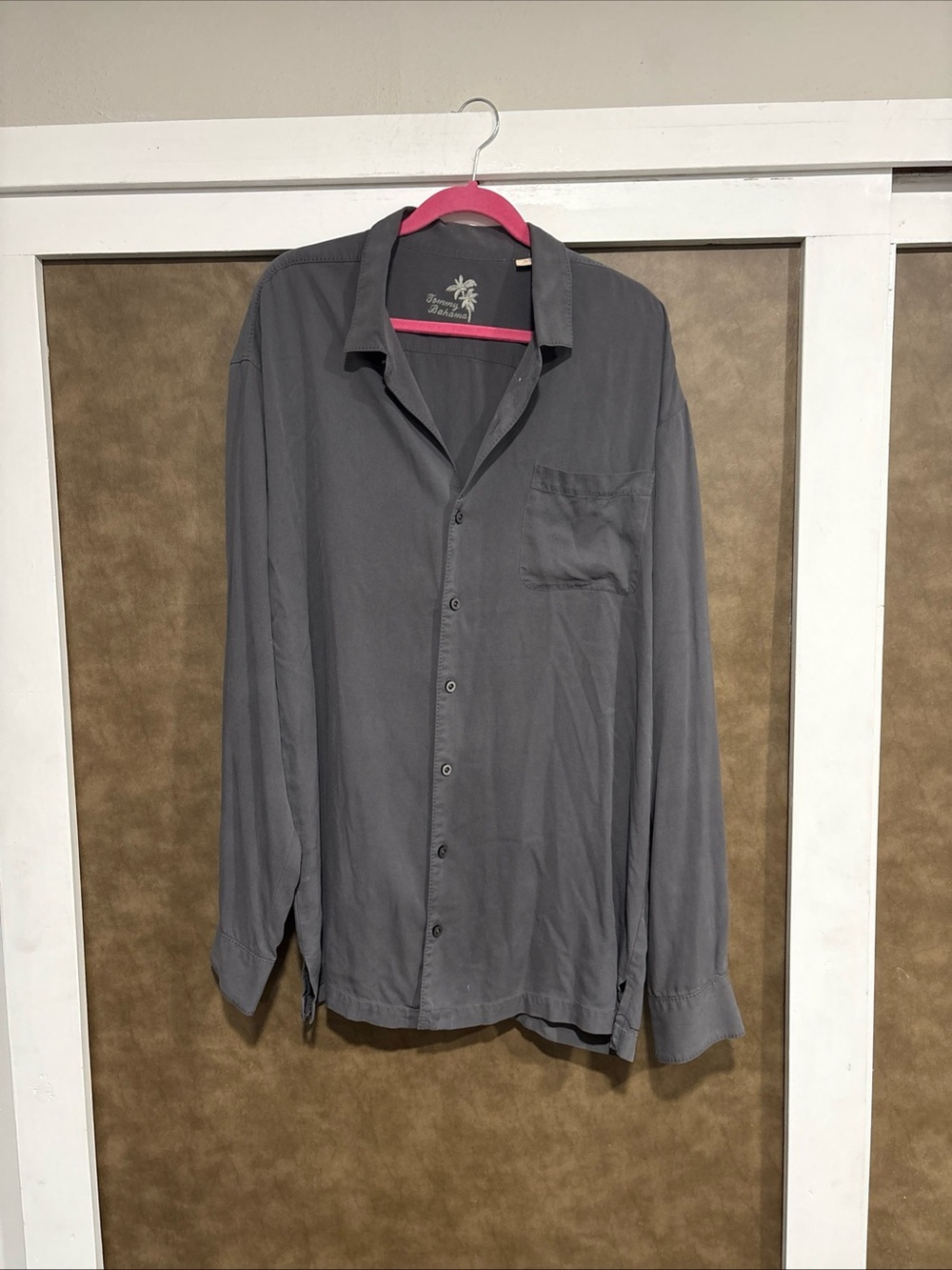 Men's Gray/blue Tommy Bahama silk Button-Up Shirt - Casual Long Sleeve